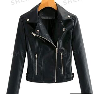 SHEIN LUNE Zip Up PU Leather Moto Jacket